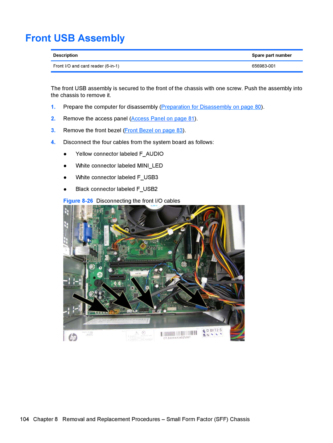 HP D3K72UT D3K72UT#ABA manual Front USB Assembly, Description Spare part number 