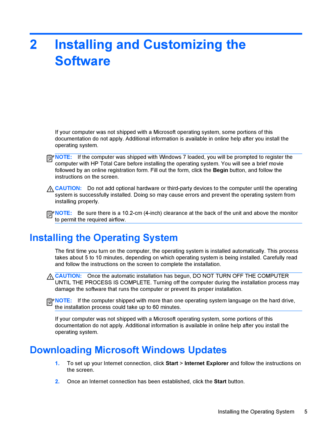 HP D3K72UT D3K72UT#ABA manual Installing and Customizing the Software, Installing the Operating System 