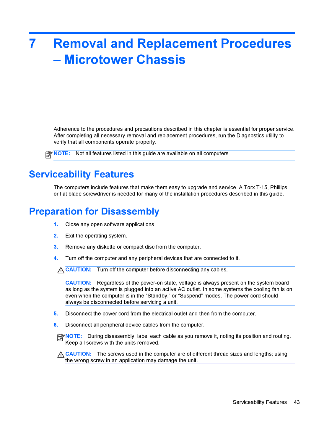 HP D3K72UT D3K72UT#ABA manual Removal and Replacement Procedures Microtower Chassis, Serviceability Features 