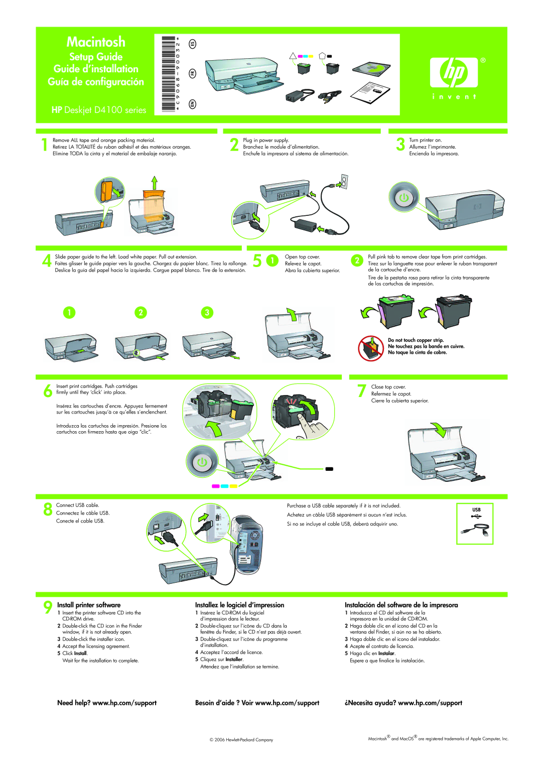 HP D4100 manual C9068-90032, Install printer software, Installez le logiciel d’impression 