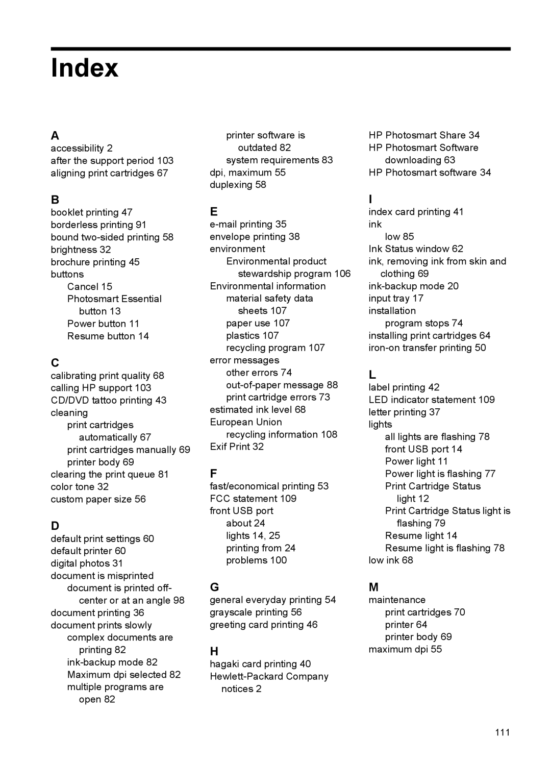 HP D4200 manual Index 