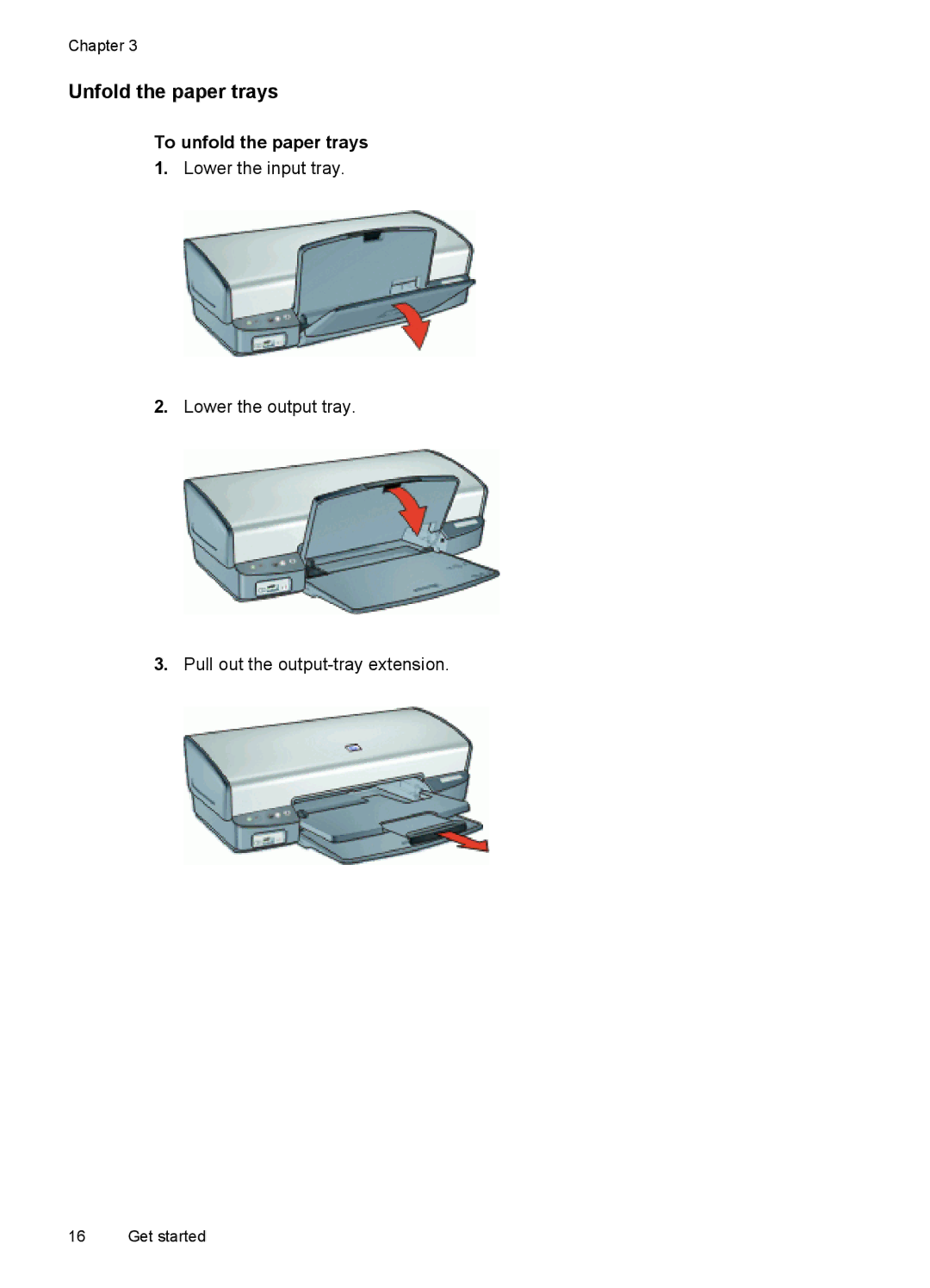 HP D4200 manual Unfold the paper trays, To unfold the paper trays 