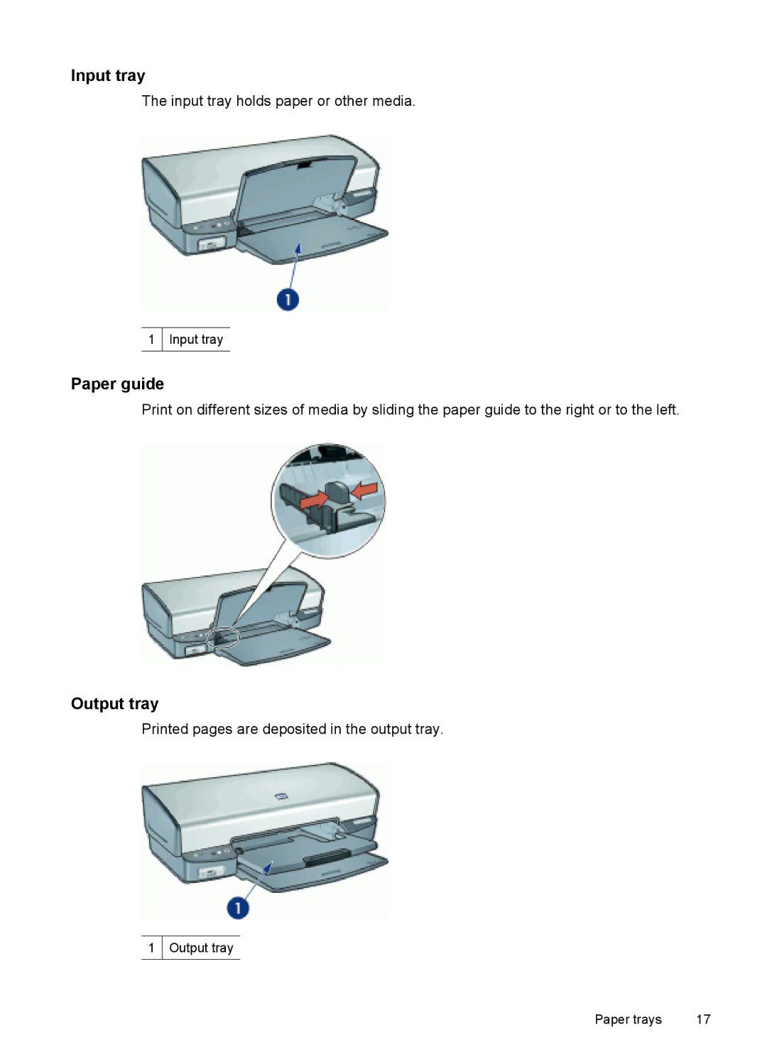 HP D4200 manual Input tray, Paper guide, Output tray 