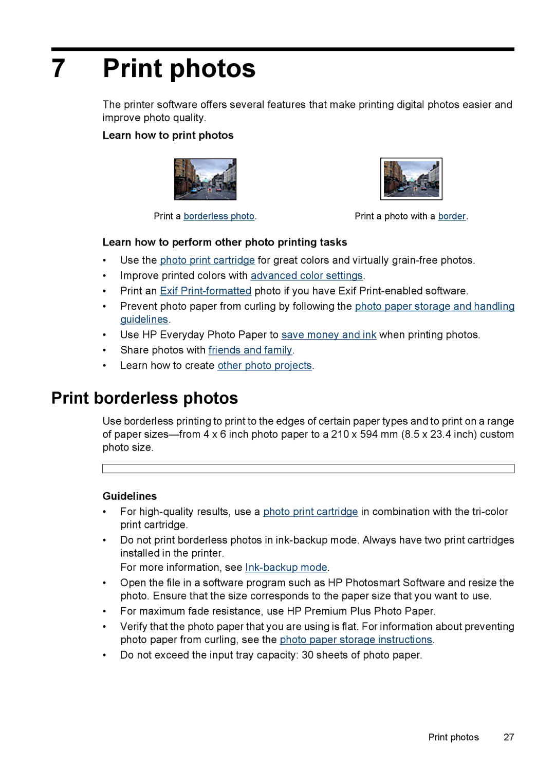 HP D4200 Print photos, Print borderless photos, Learn how to print photos, Learn how to perform other photo printing tasks 