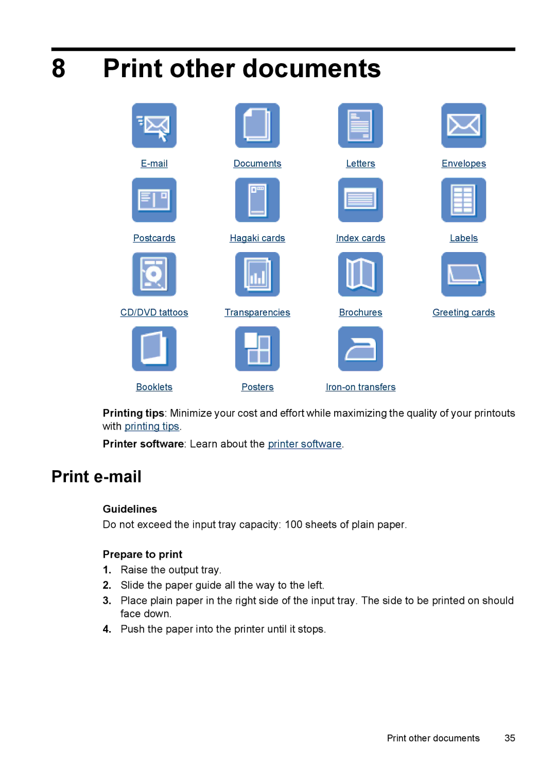 HP D4200 manual Print other documents, Print e-mail 