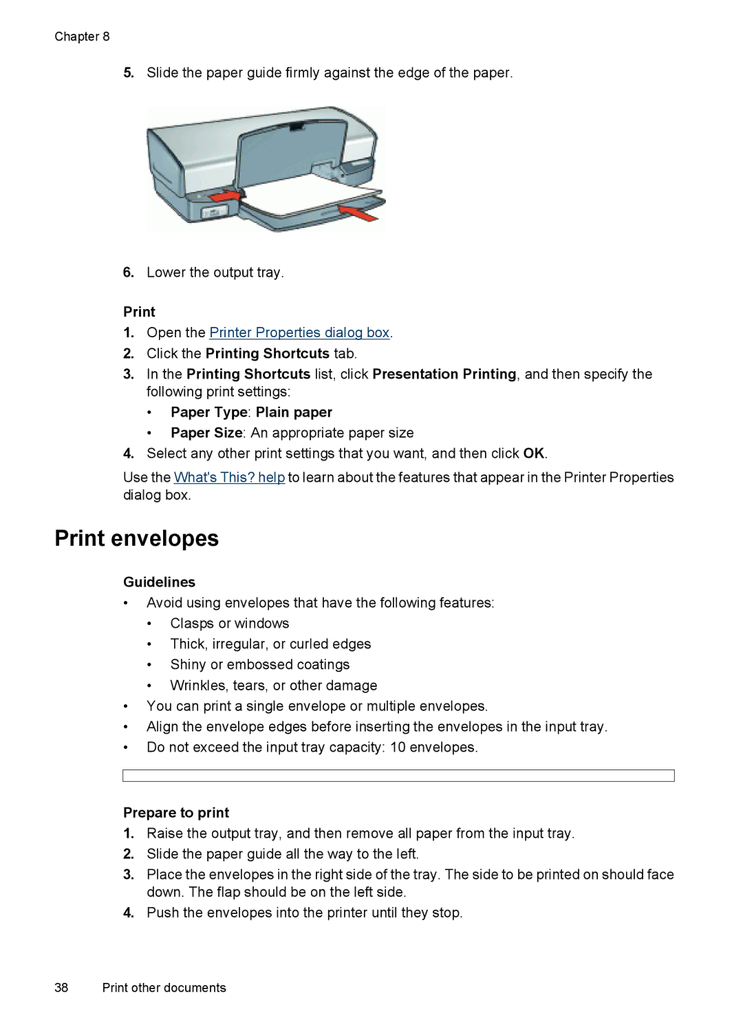 HP D4200 manual Print envelopes, Click the Printing Shortcuts tab 