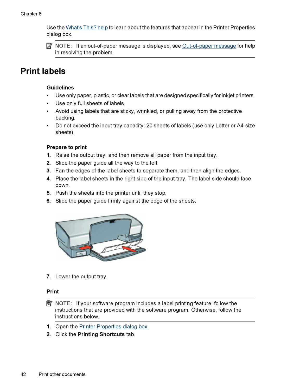 HP D4200 manual Print labels, Click the Printing Shortcuts tab 