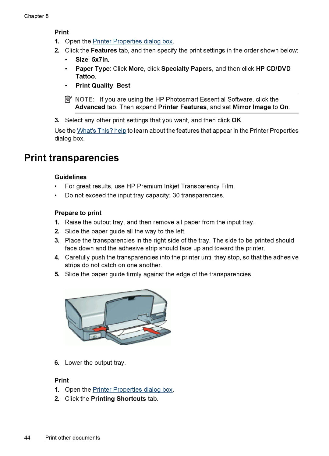 HP D4200 manual Print transparencies 