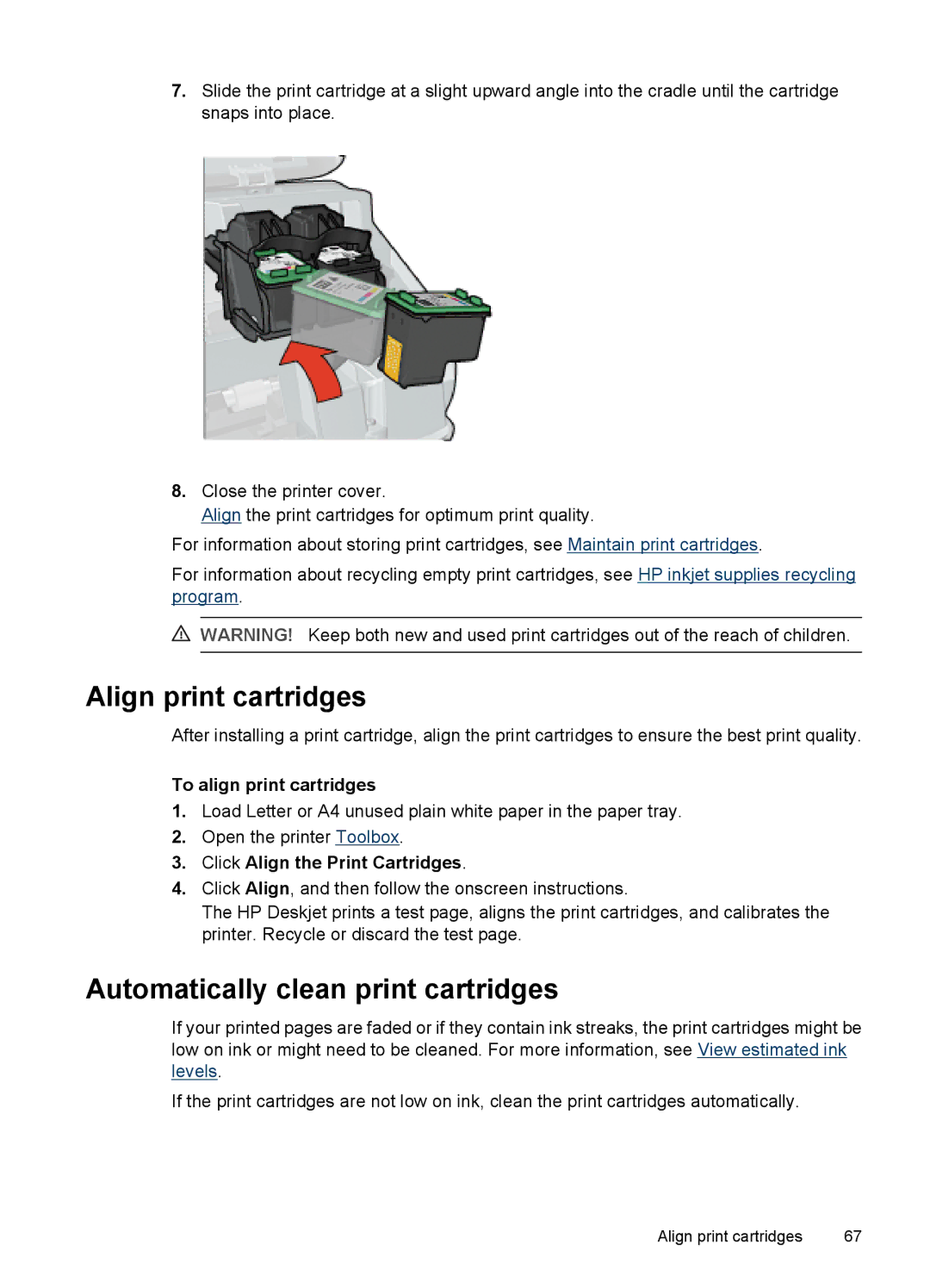 HP D4200 manual Align print cartridges, Automatically clean print cartridges, To align print cartridges 