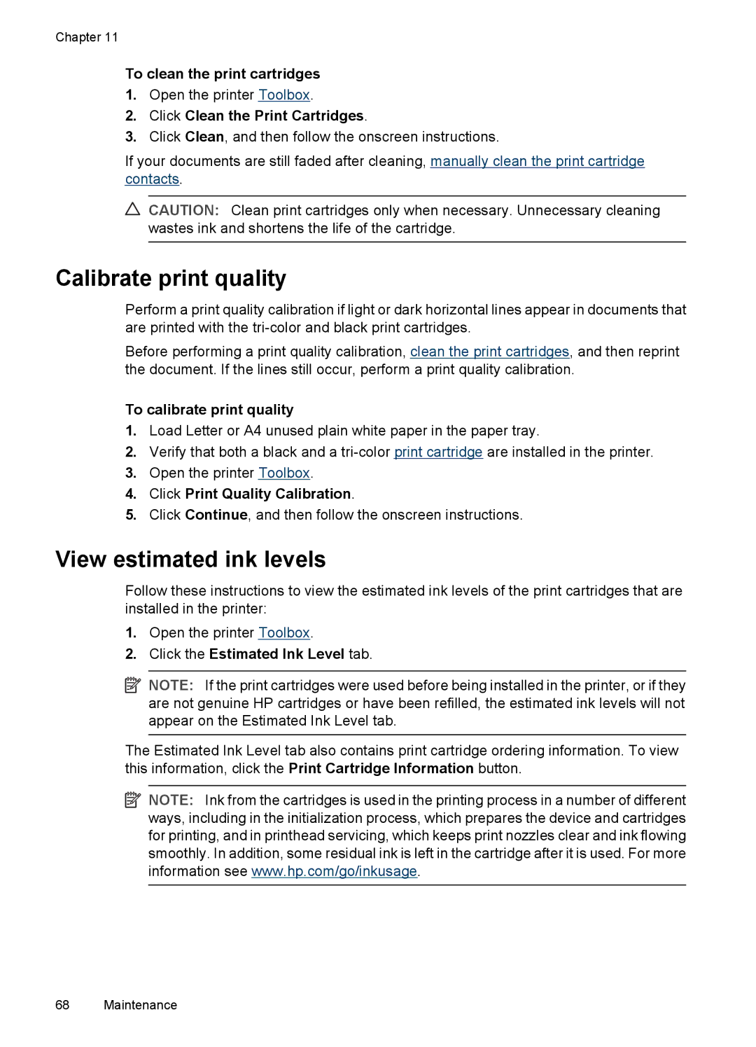 HP D4200 manual Calibrate print quality, View estimated ink levels 