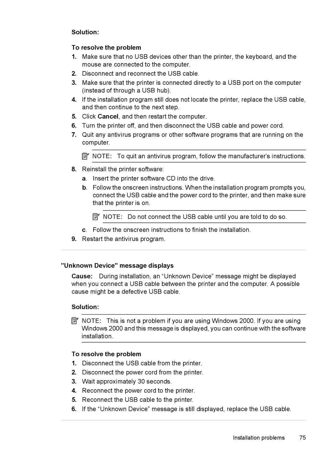 HP D4200 manual Solution To resolve the problem, Unknown Device message displays 