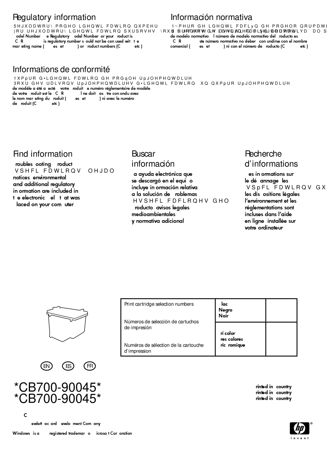 HP D4300 manual Regulatory information, Información normativa, Informations de conformité, Find information 