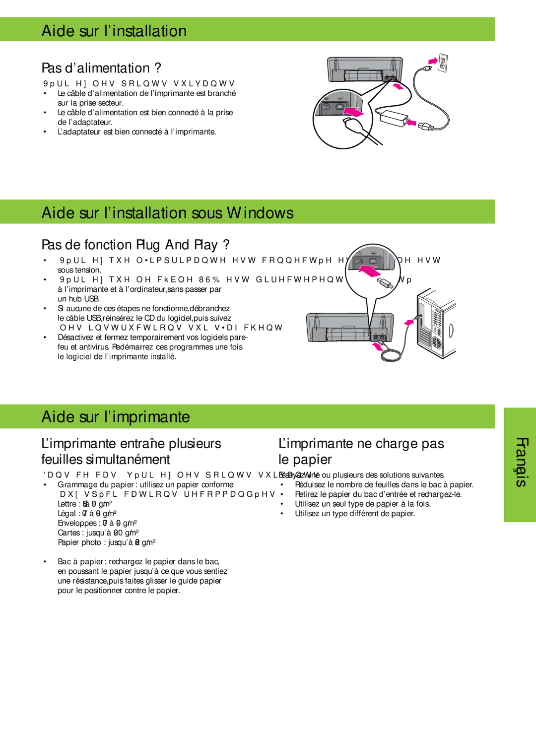 HP D4300 manual Aide sur l’installation sous Windows, Aide sur l’imprimante, Français 