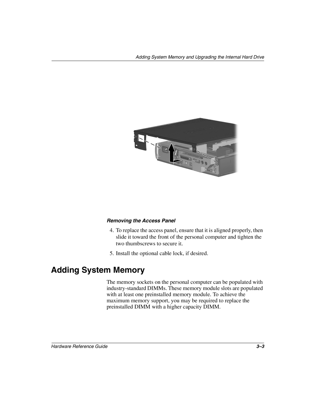 HP D500 manual Adding System Memory 