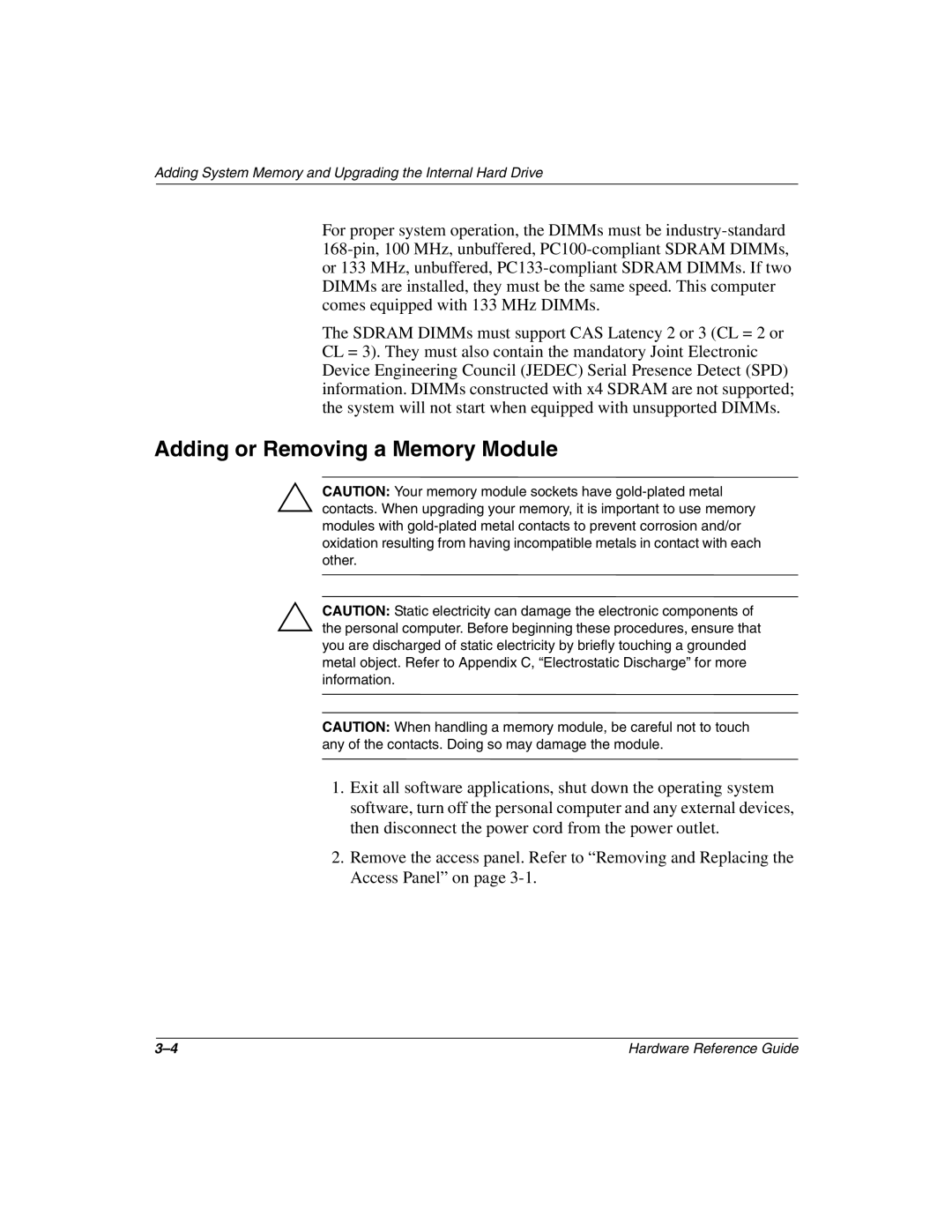 HP D500 manual Adding or Removing a Memory Module 