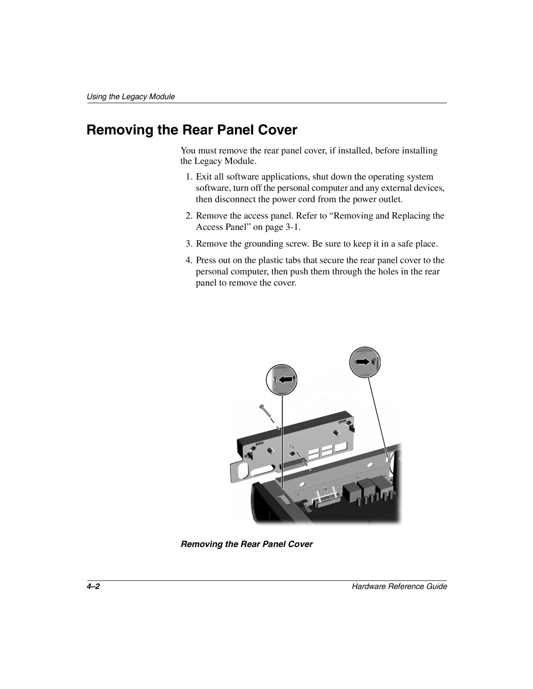 HP D500 manual Removing the Rear Panel Cover 