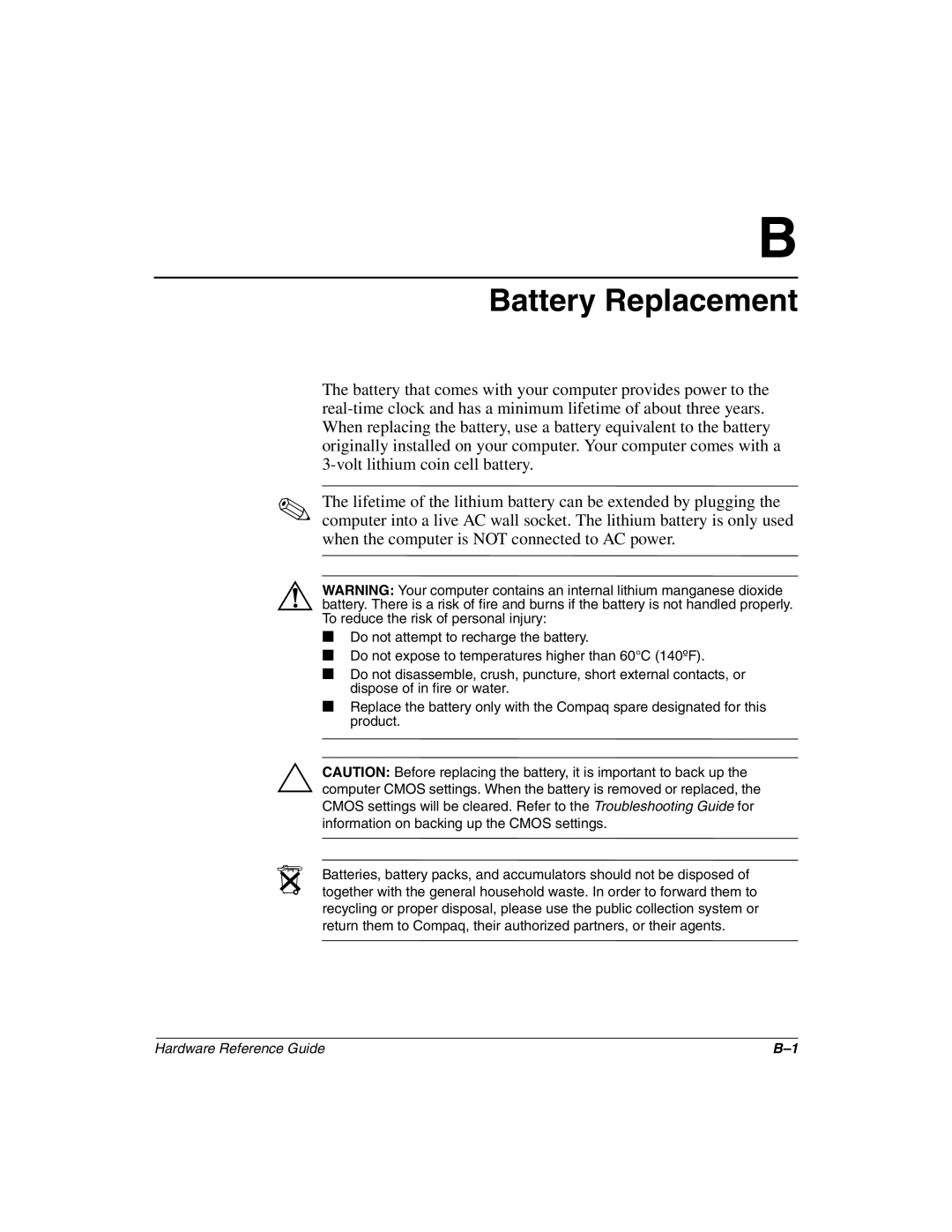 HP D500 manual Battery Replacement 