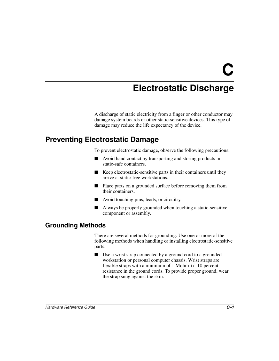 HP D500 manual Electrostatic Discharge, Preventing Electrostatic Damage, Grounding Methods 