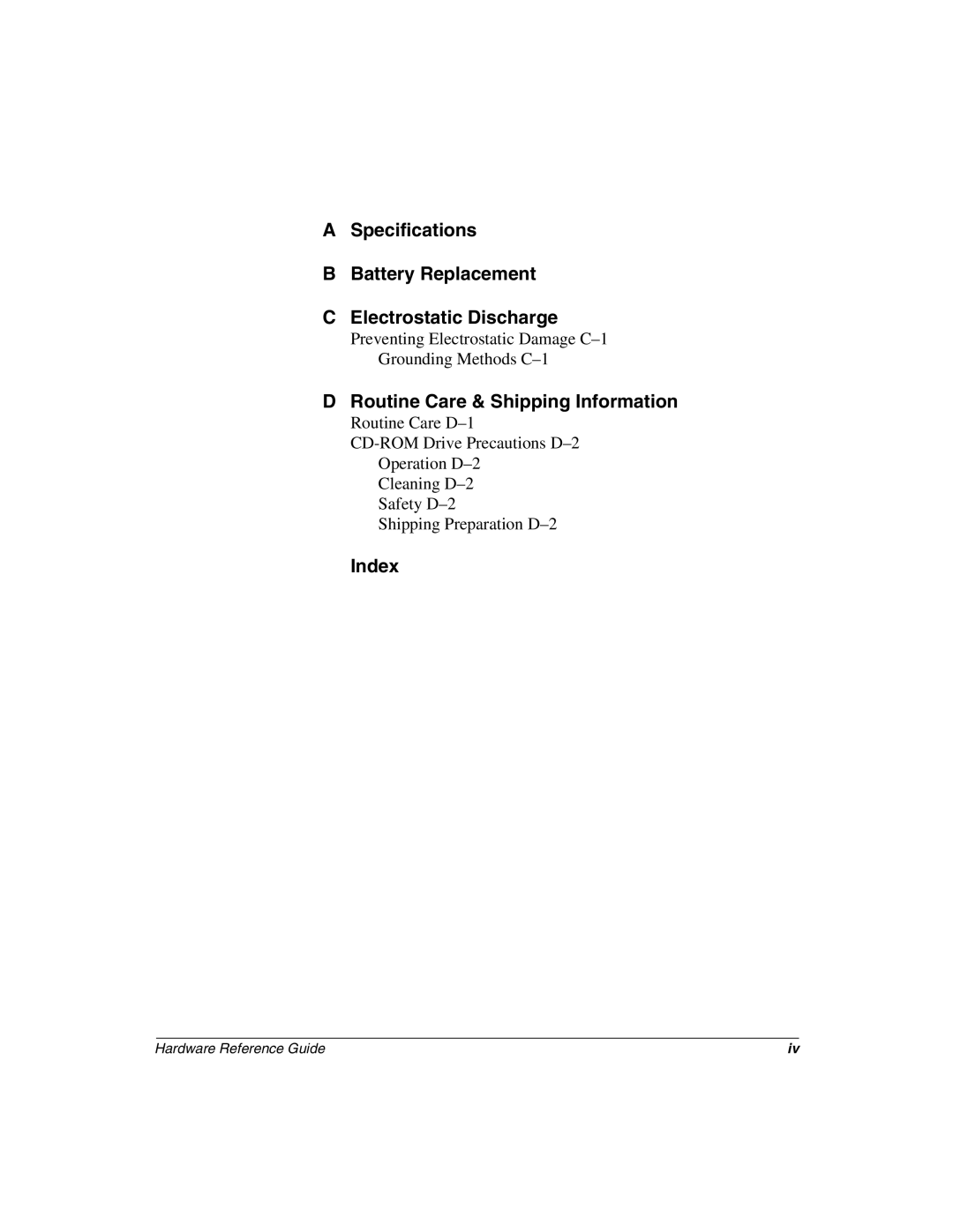 HP D500 manual Specifications Battery Replacement Electrostatic Discharge 