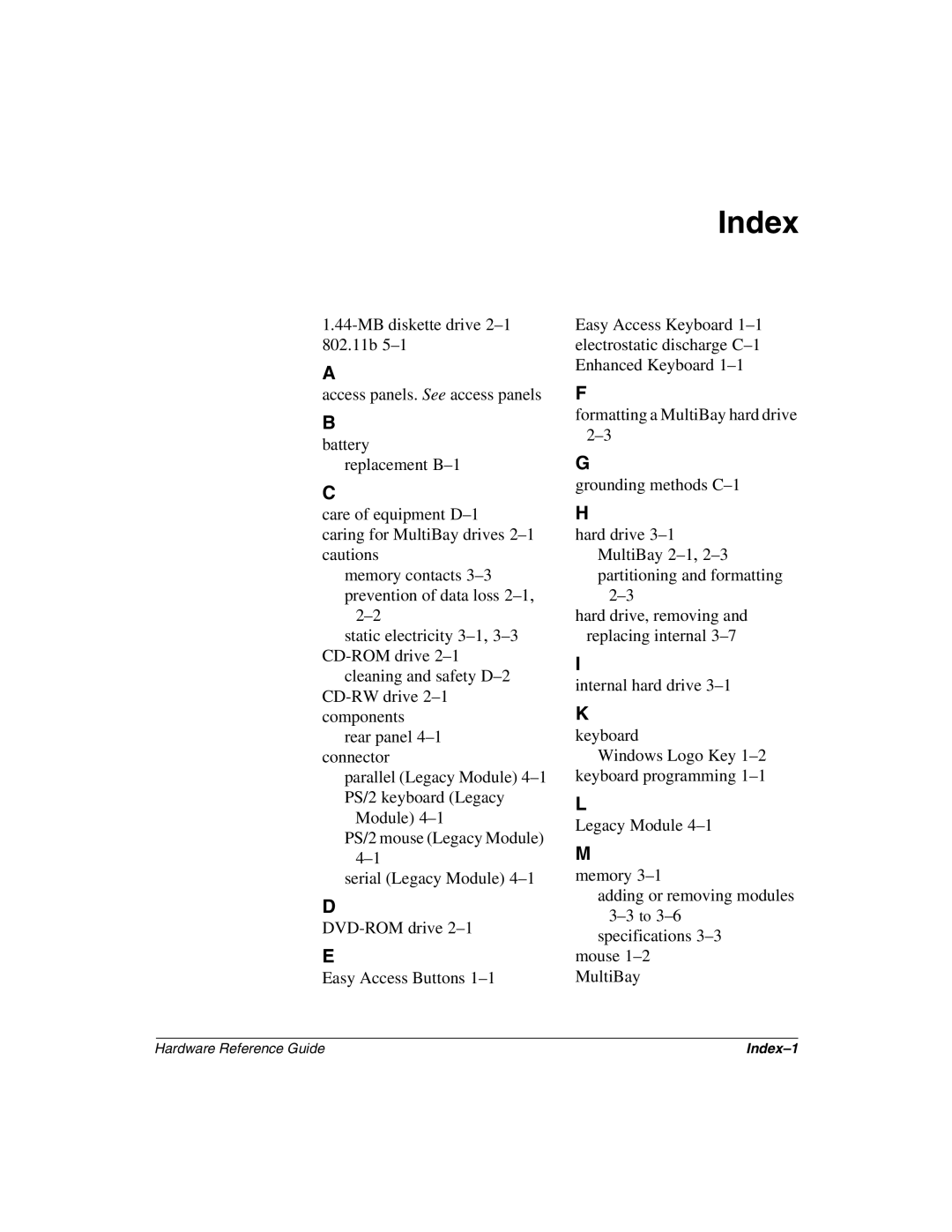 HP D500 manual Index 