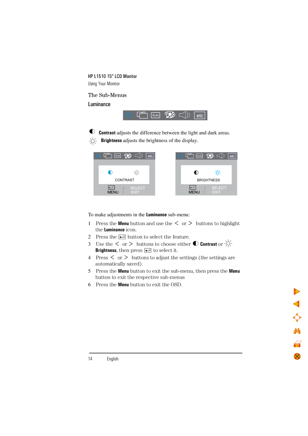 HP D5062 manual Luminance, Sub-Menus 