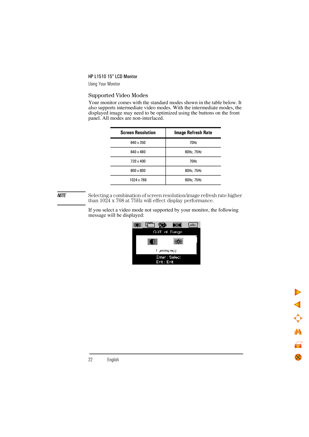 HP D5062 manual Supported Video Modes, Screen Resolution 