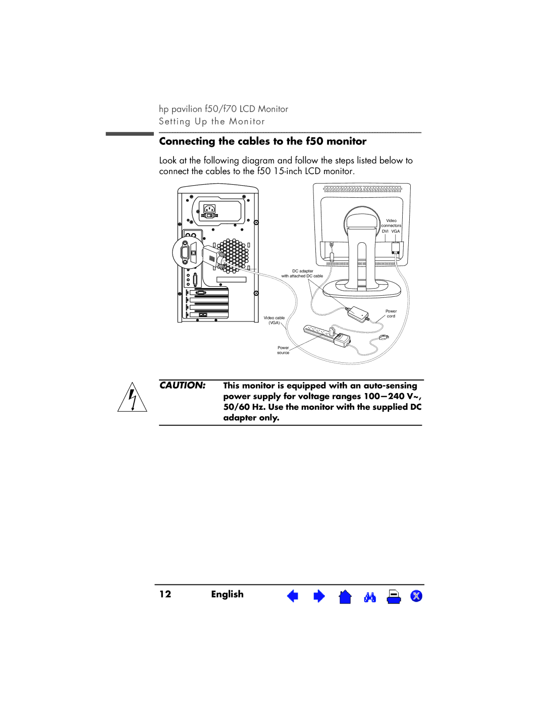 HP D5063, D5064 manual Connecting the cables to the f50 monitor 