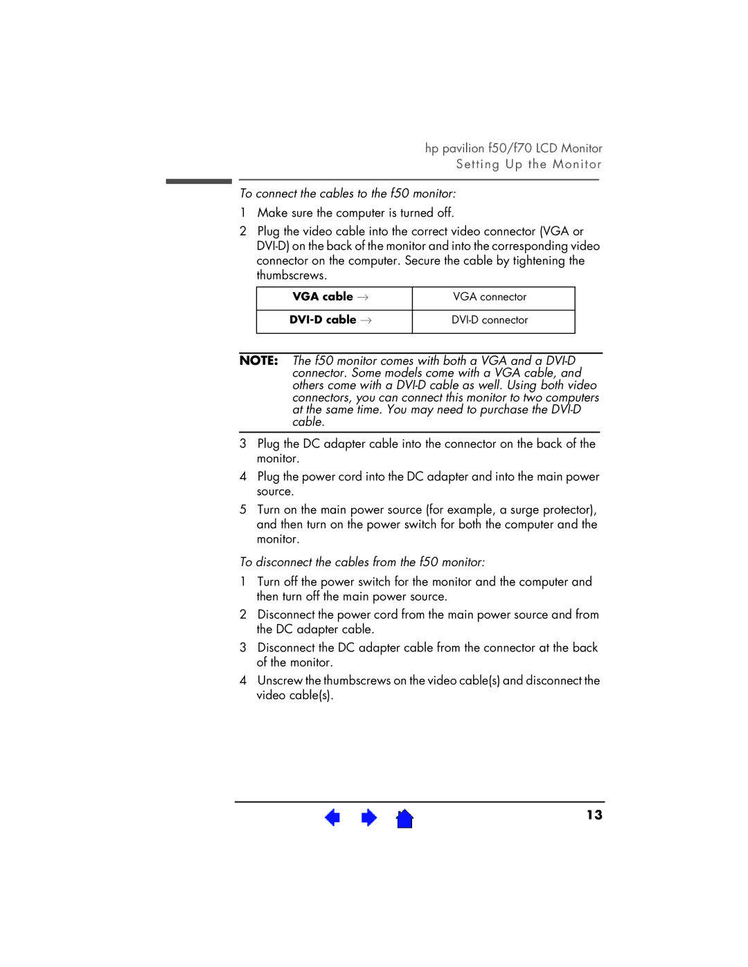HP D5064, D5063 manual To connect the cables to the f50 monitor, To disconnect the cables from the f50 monitor 