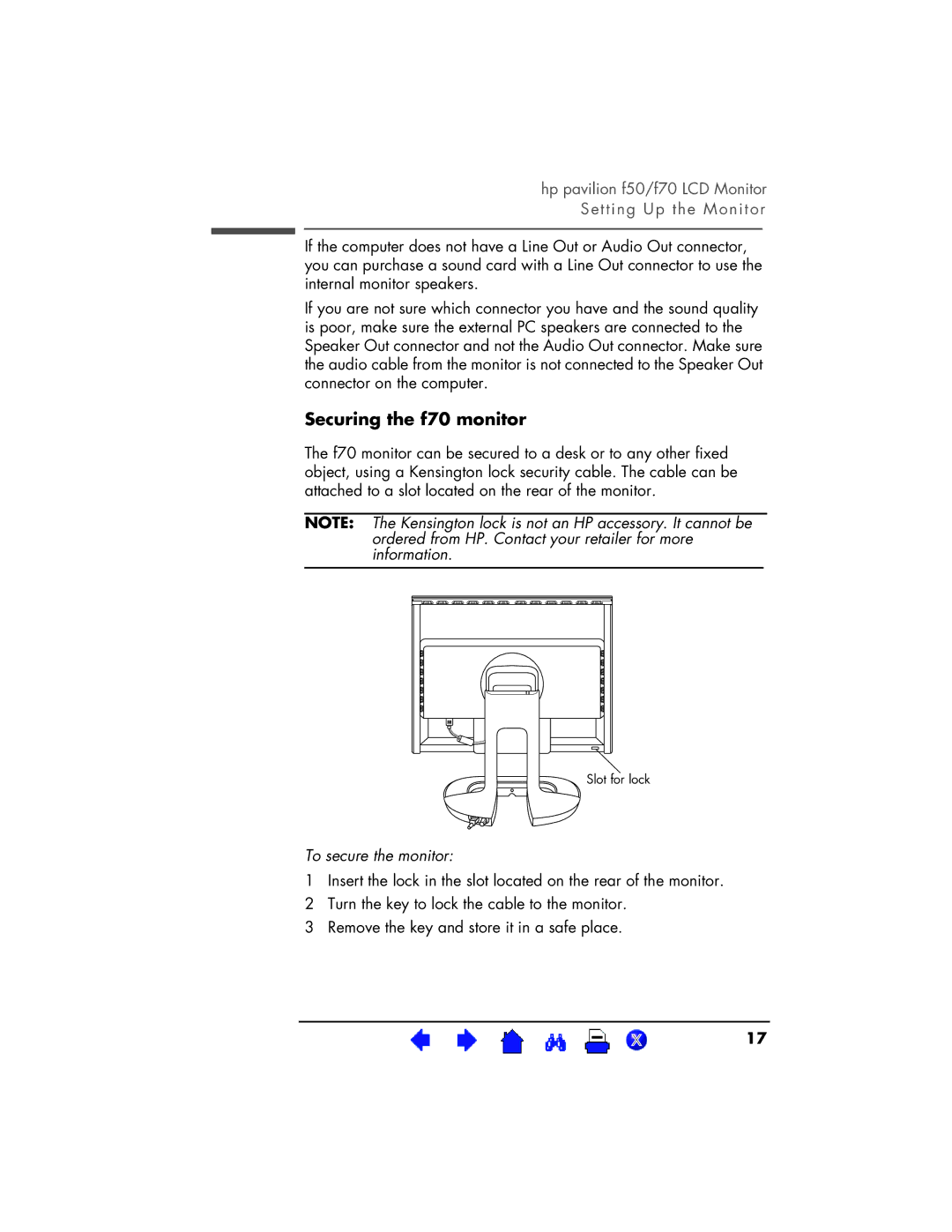 HP D5064, D5063 manual Securing the f70 monitor, To secure the monitor 