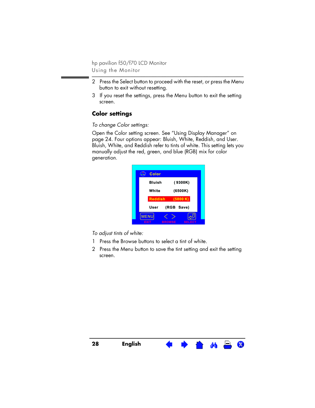 HP D5063, D5064 manual To change Color settings, To adjust tints of white 