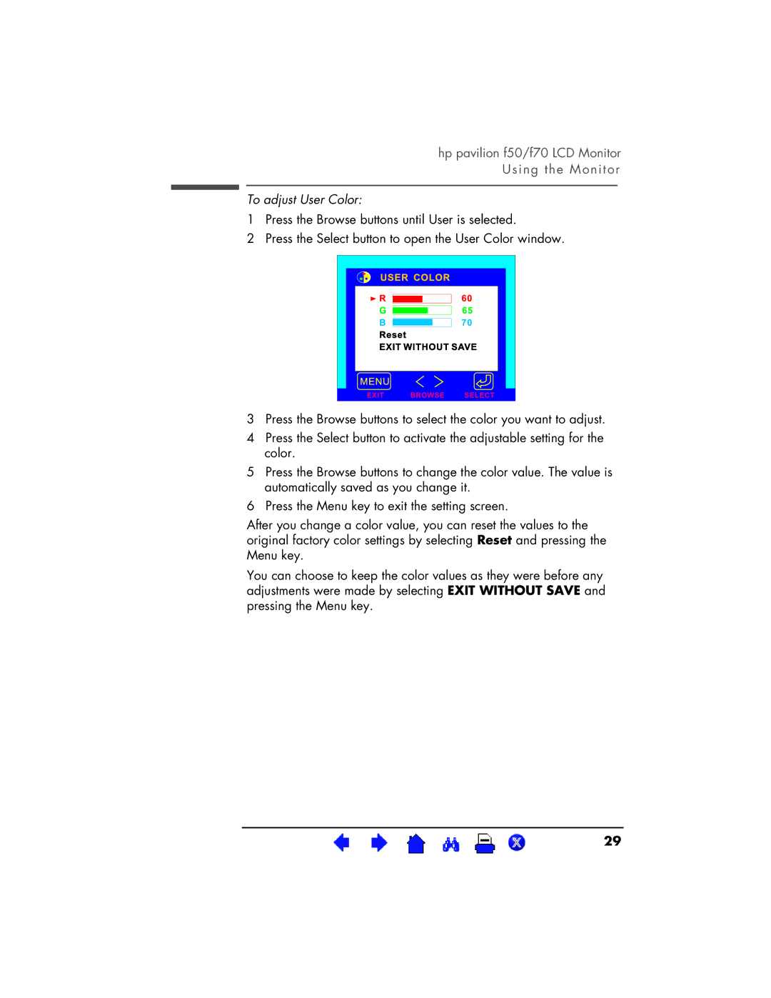 HP D5064, D5063 manual To adjust User Color 