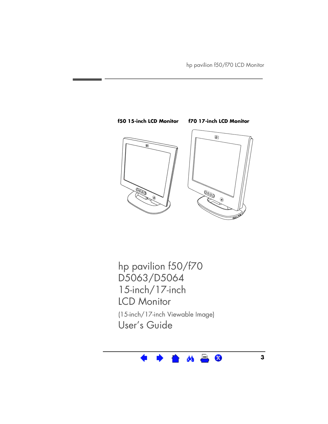 HP manual Hp pavilion f50/f70 D5063/D5064 Inch/17-inch LCD Monitor 