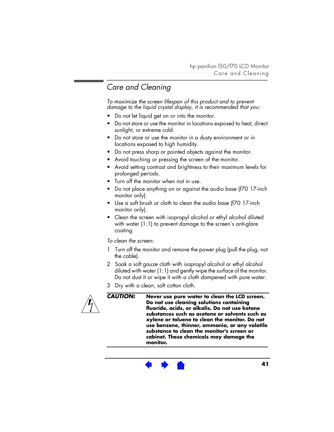 HP D5064, D5063 manual Care and Cleaning, To clean the screen 