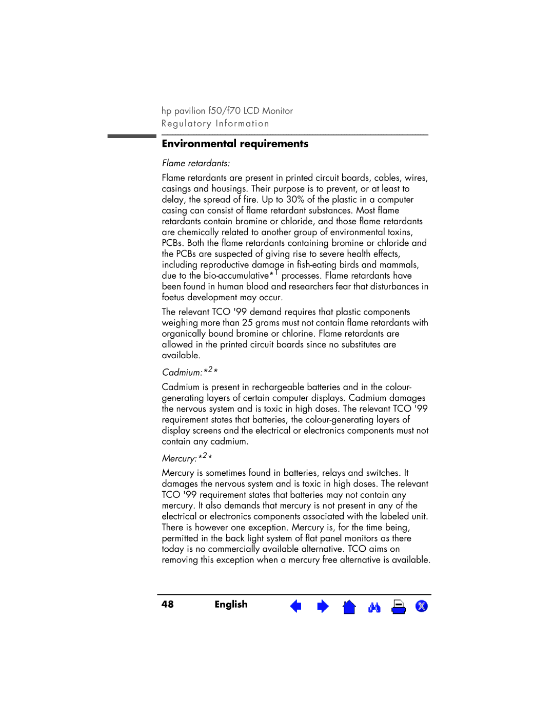 HP D5063, D5064 manual Environmental requirements, Flame retardants, Cadmium*2, Mercury*2 