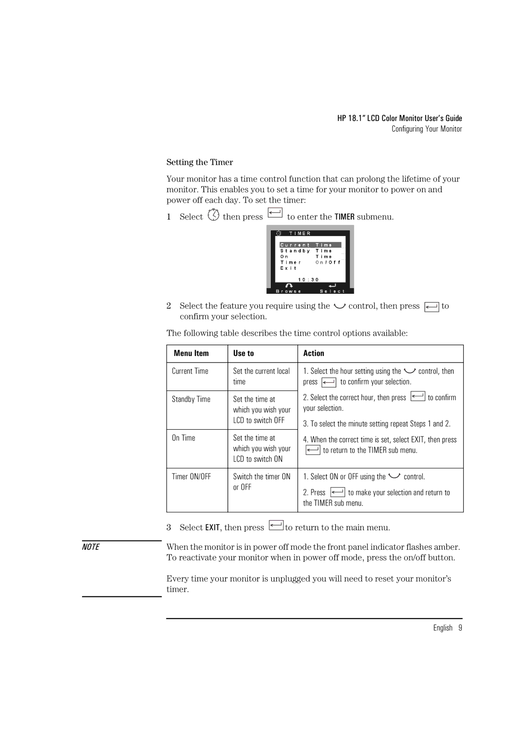 HP D5065 manual Menu Item Use to Action, Select EXIT, then press To return to the main menu 