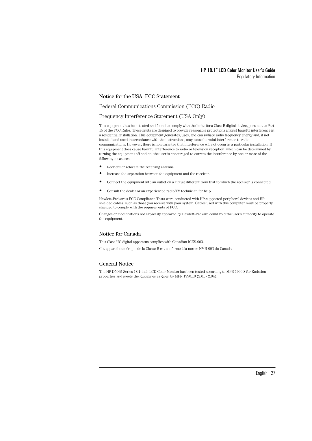 HP D5065 manual General Notice 