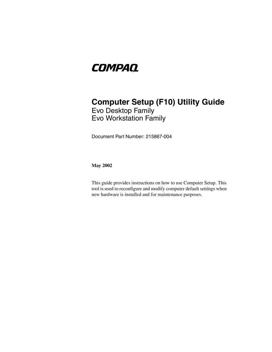 HP D510 manual Computer Setup F10 Utility Guide 