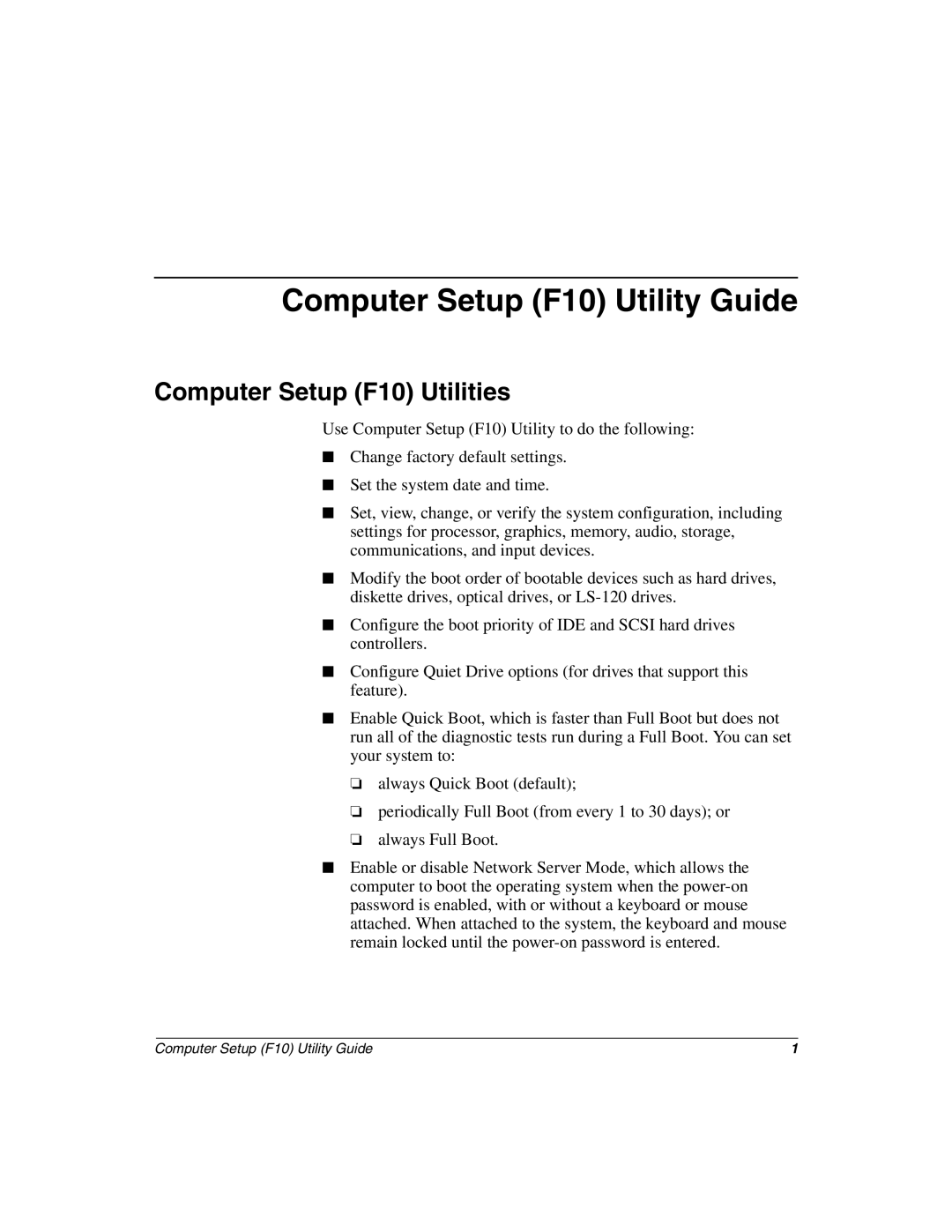 HP D510 manual Computer Setup F10 Utility Guide 