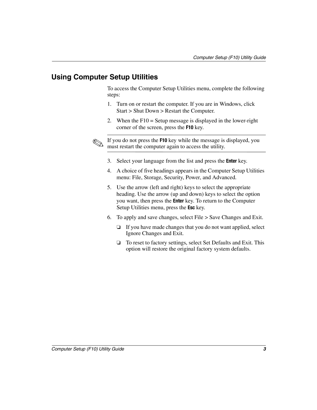 HP D510 manual Using Computer Setup Utilities 