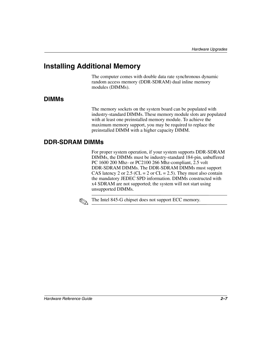 HP D510 manual Installing Additional Memory, DDR-SDRAM DIMMs 