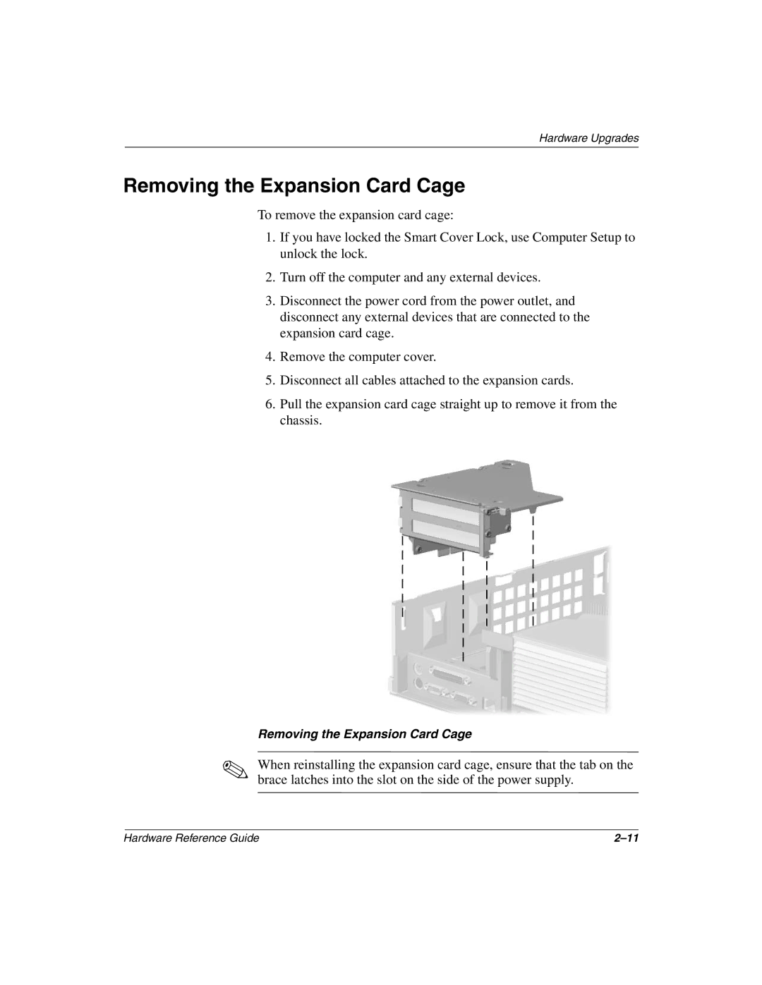 HP D510 manual Removing the Expansion Card Cage 