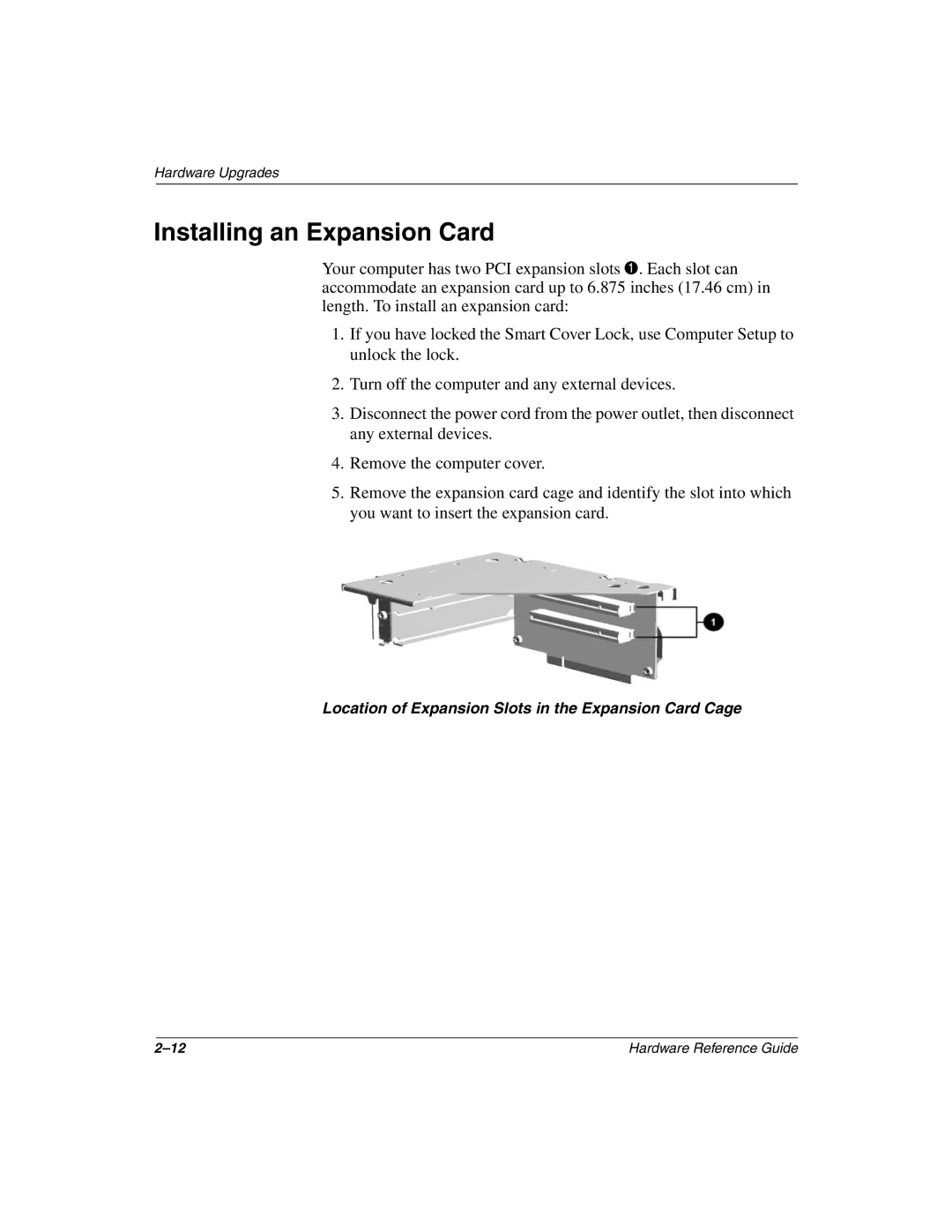 HP D510 manual Installing an Expansion Card 