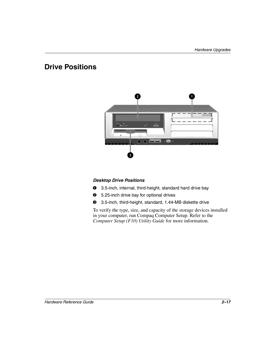 HP D510 manual Desktop Drive Positions 