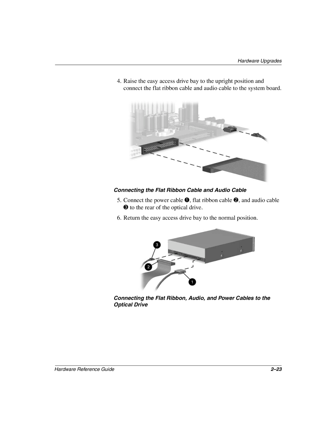 HP D510 manual Connecting the Flat Ribbon Cable and Audio Cable 