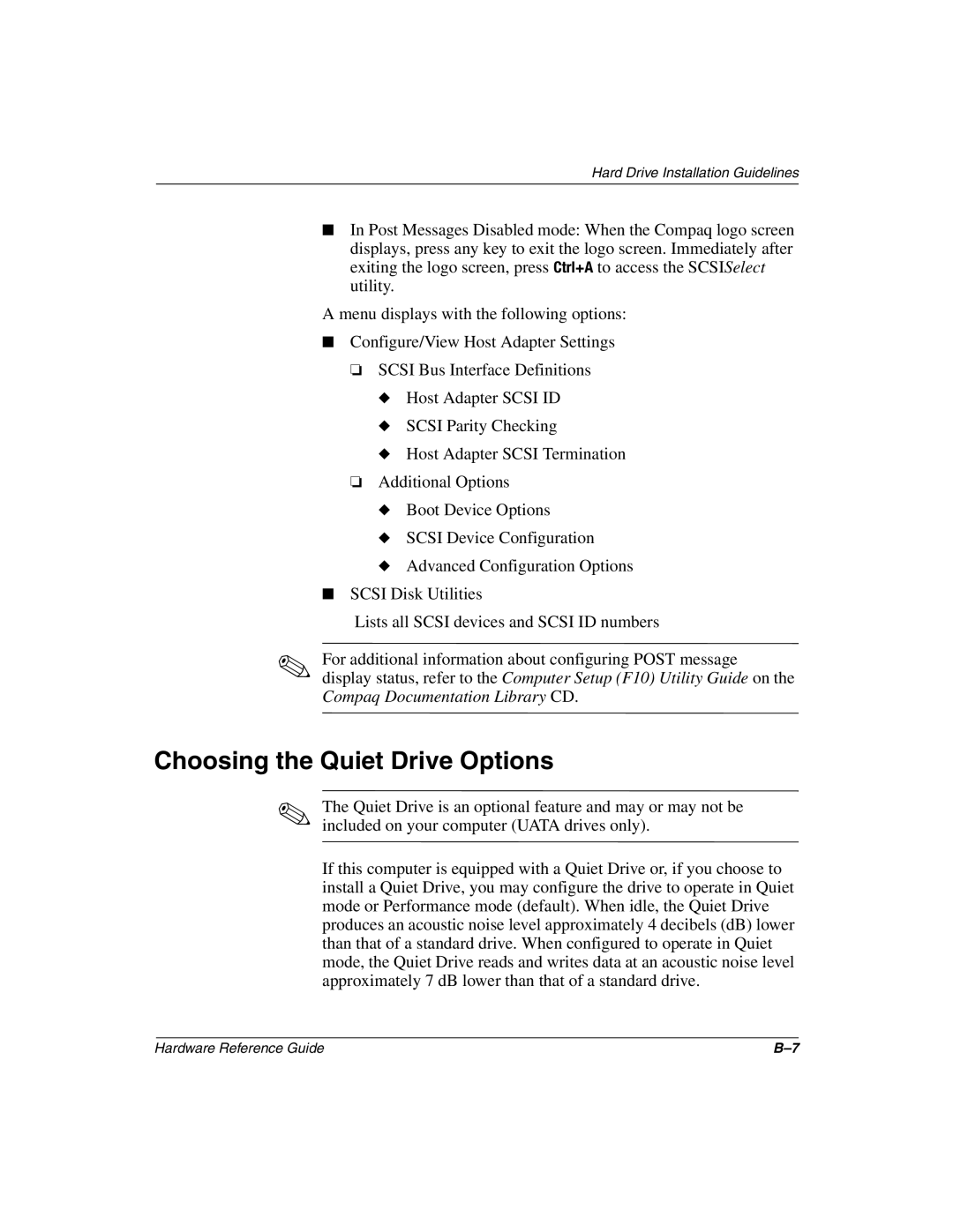 HP D510 manual Choosing the Quiet Drive Options 