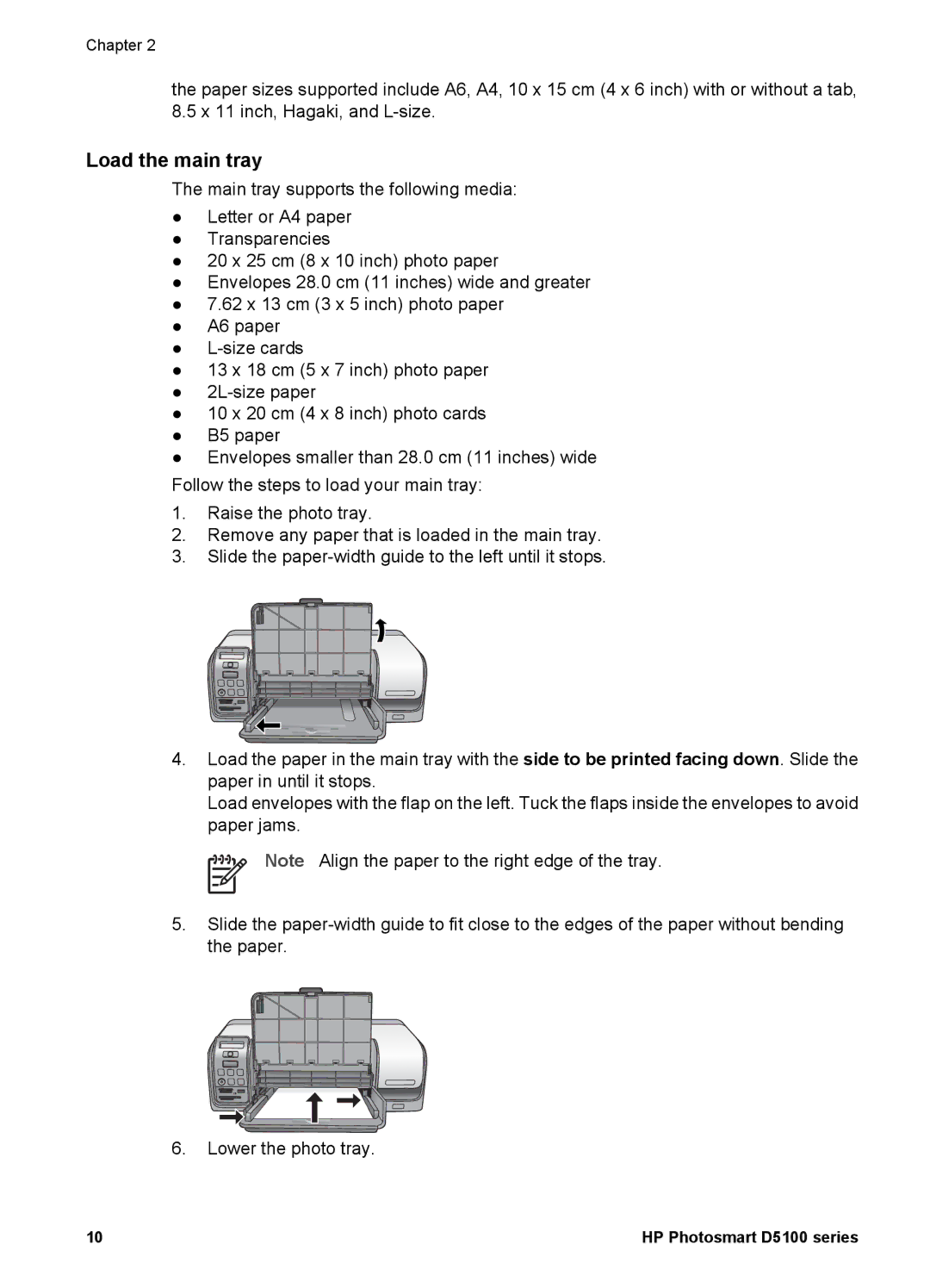 HP D5100 manual Load the main tray 