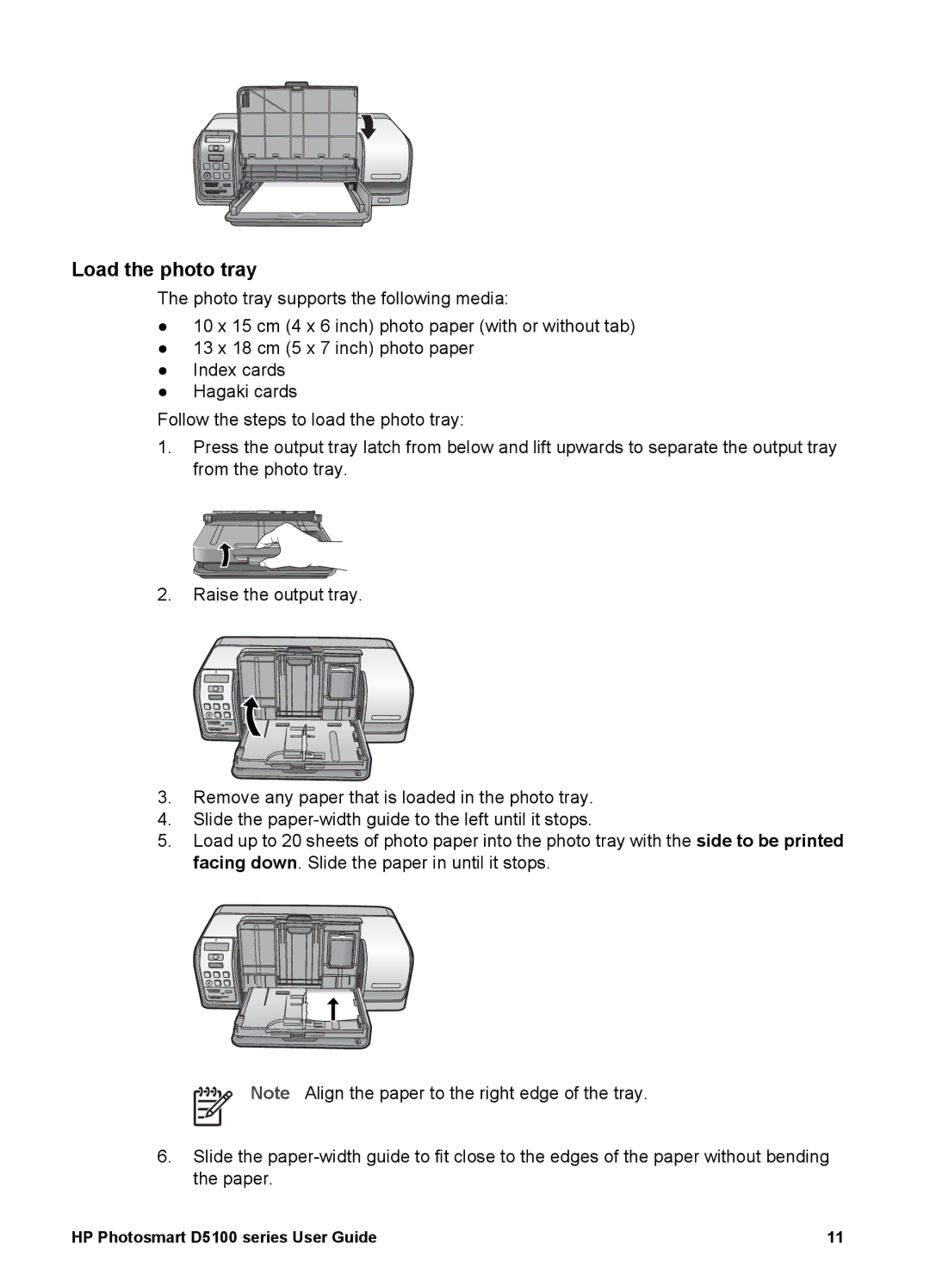 HP D5100 manual Load the photo tray 