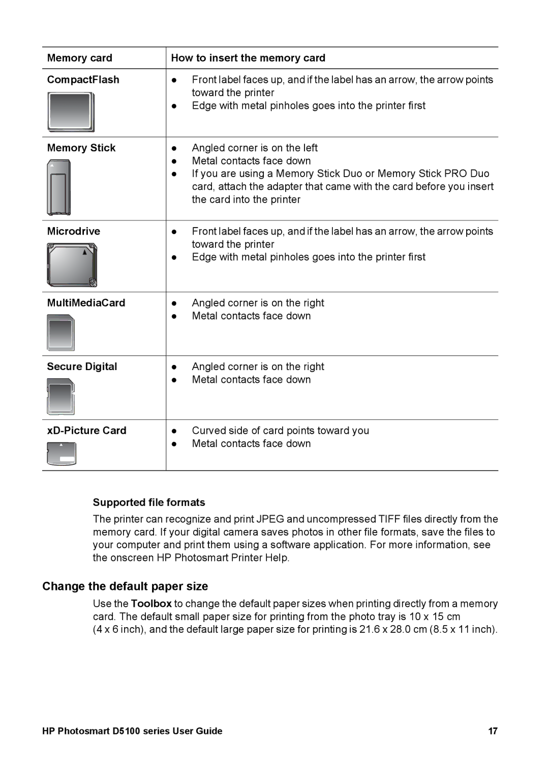 HP D5100 manual Change the default paper size 