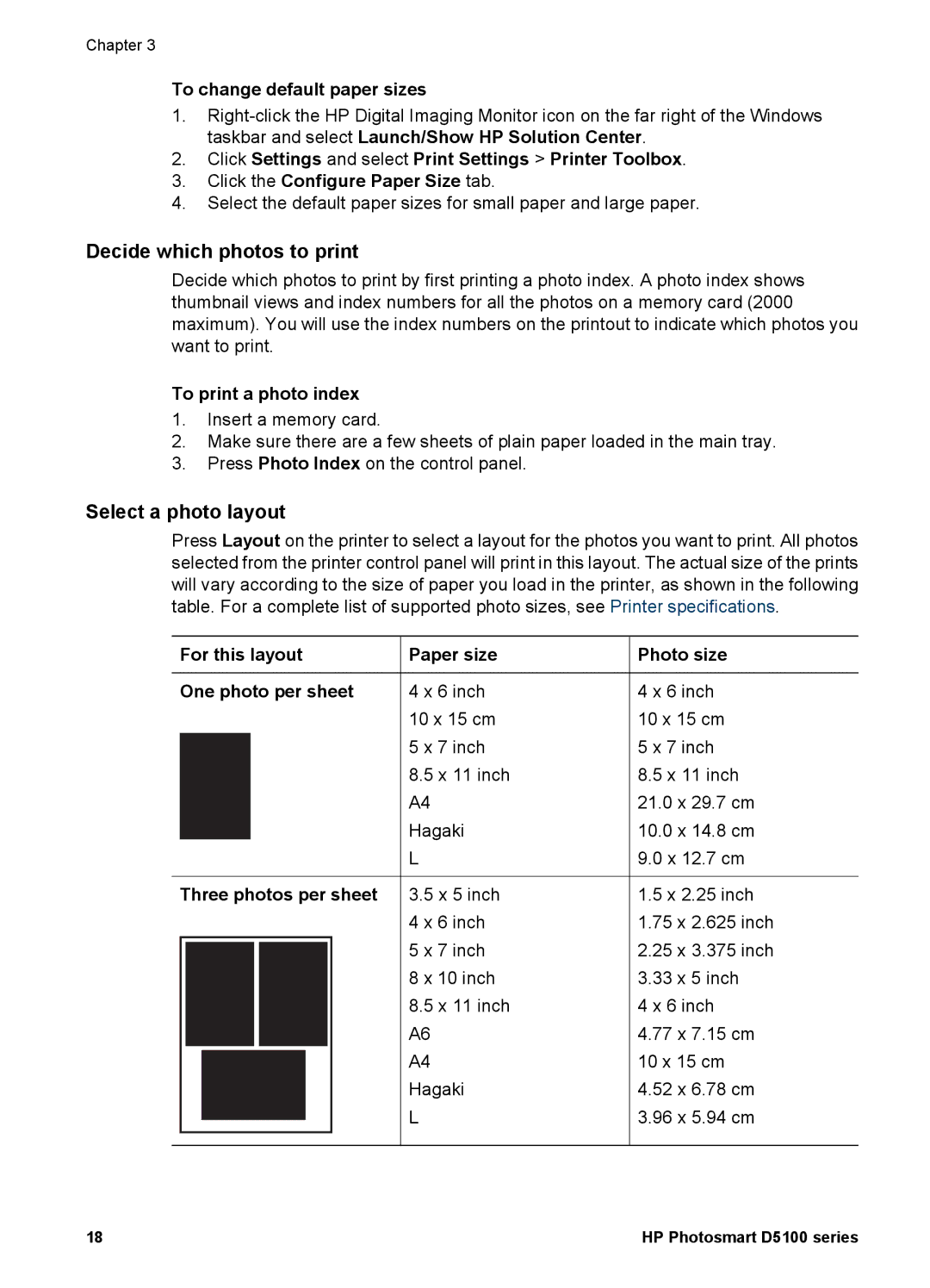 HP D5100 manual Decide which photos to print, Select a photo layout 