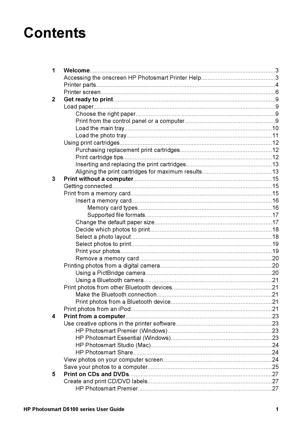 HP D5100 manual Contents 